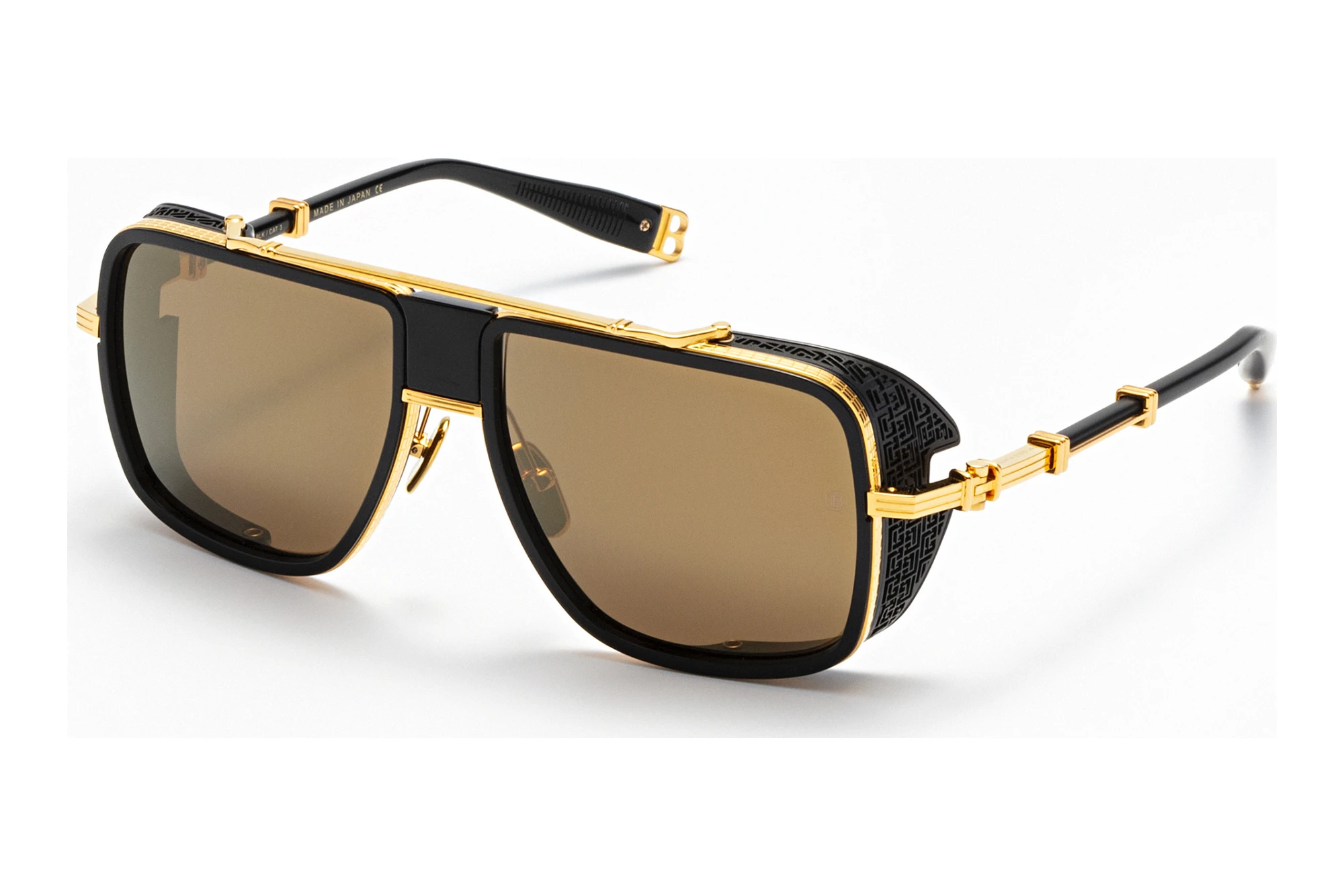 Balmain Paris BPS-104 E Dark Brown - Gold Flash Mirror - AR5 Micron 18K Gold - Black w Balmain Paris BPS-104 E Dark Brown - Gold Flash Mirror - AR5 Micron 18K Gold - Black w